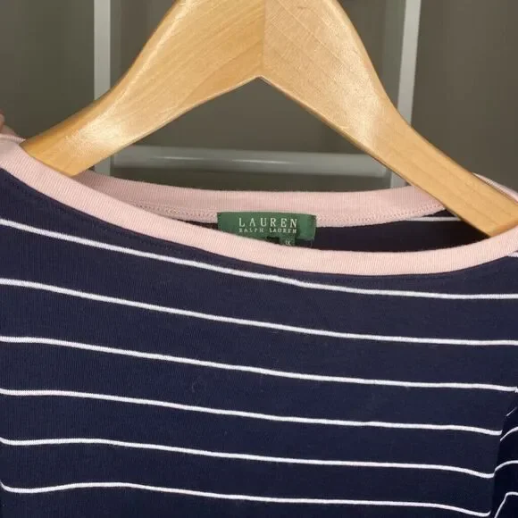 LRL Ralph Lauren Shirt Womens 1X Blue White Striped 3/4 Sleeve Cotton - Picture 2 of 6